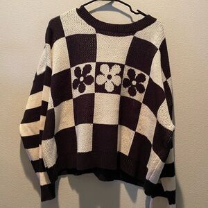 No Boundaries Black and Cream Checkered Sweater